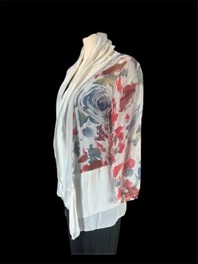 Italian Made silk Sheer Floral Sleeve Open Front Drape Cardigan